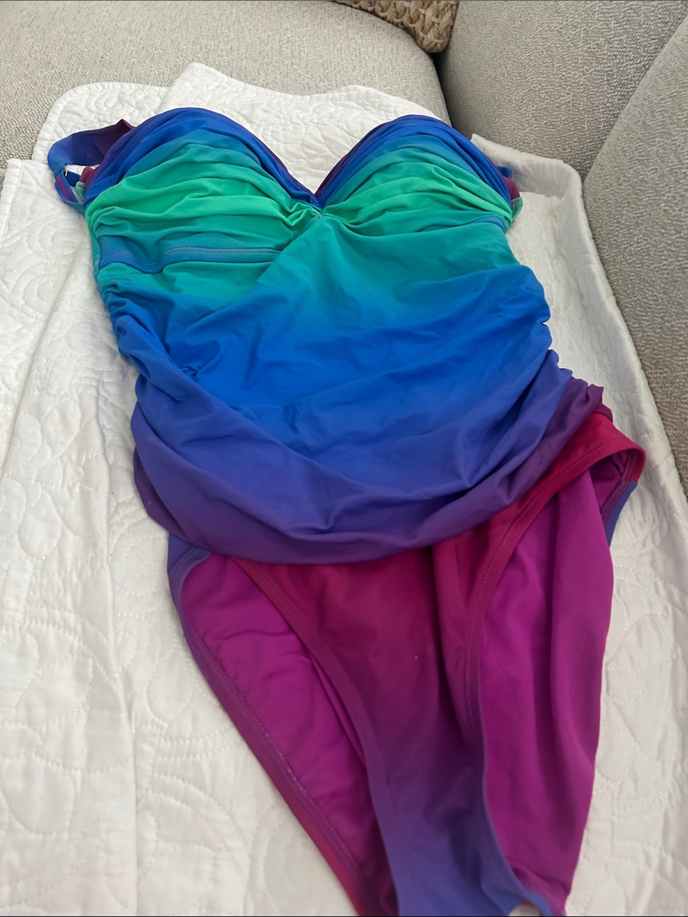 Woman’s blue green purple swim one piece by bleu